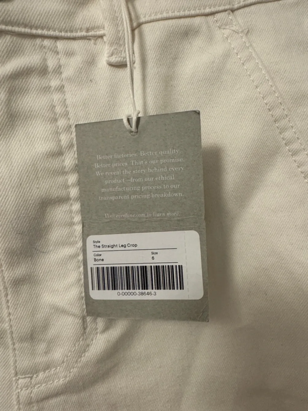 NWT Everlane Straight-Leg Crop jeans in bone Size 6
